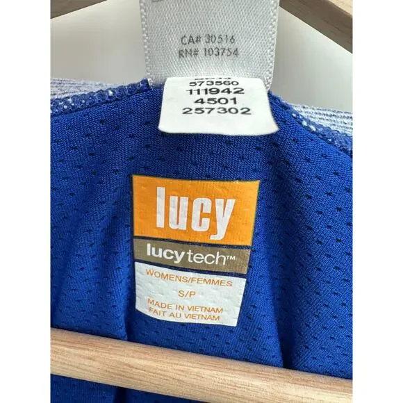 Lucytech Blue Long Sleeve Workout Shirt Women Sz S Running Gym Training Cinch - Picture 7 of 7